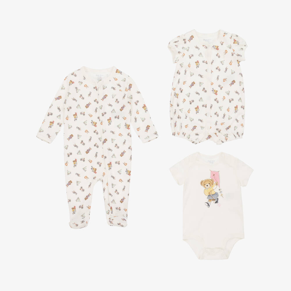 Ralph Lauren-Girls Ivory Bear Romper Ensemble | Childrensalon Outlet