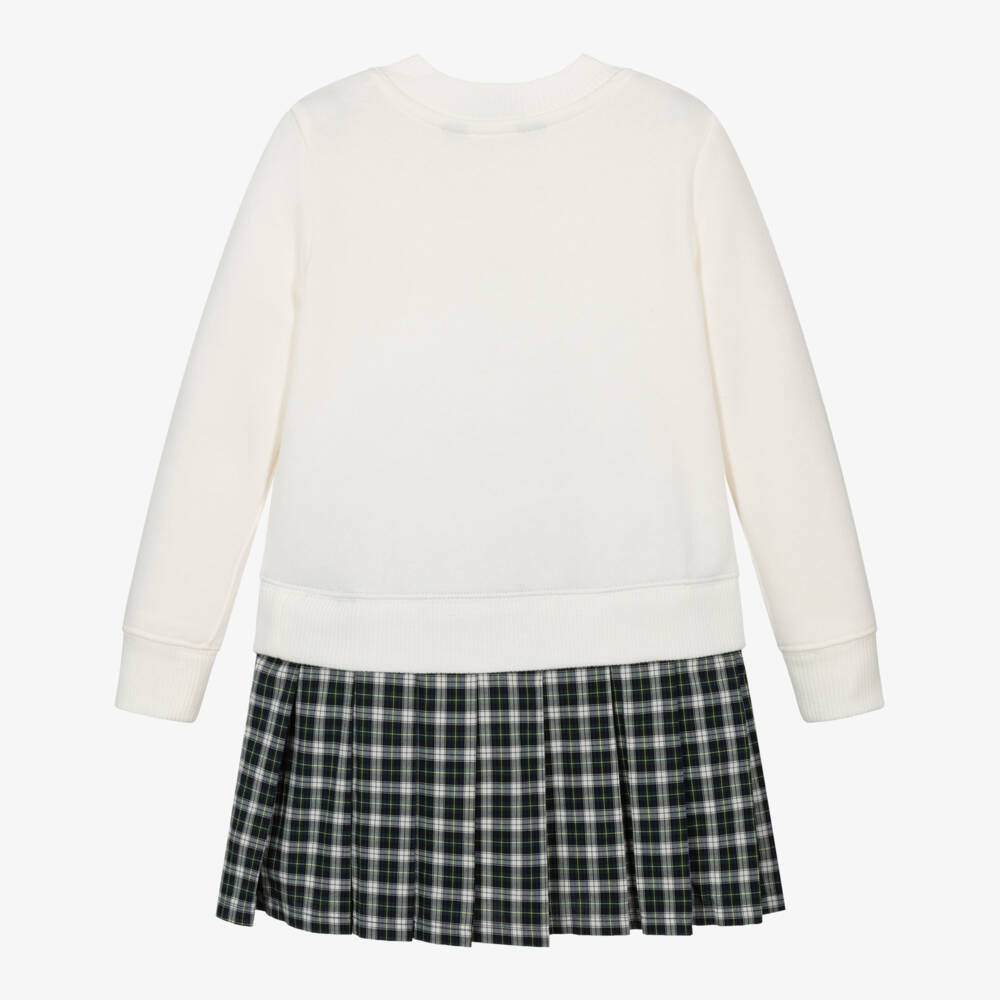 Ralph Lauren-Girls Ivory & Blue Check Sweatshirt Dress | Childrensalon Outlet