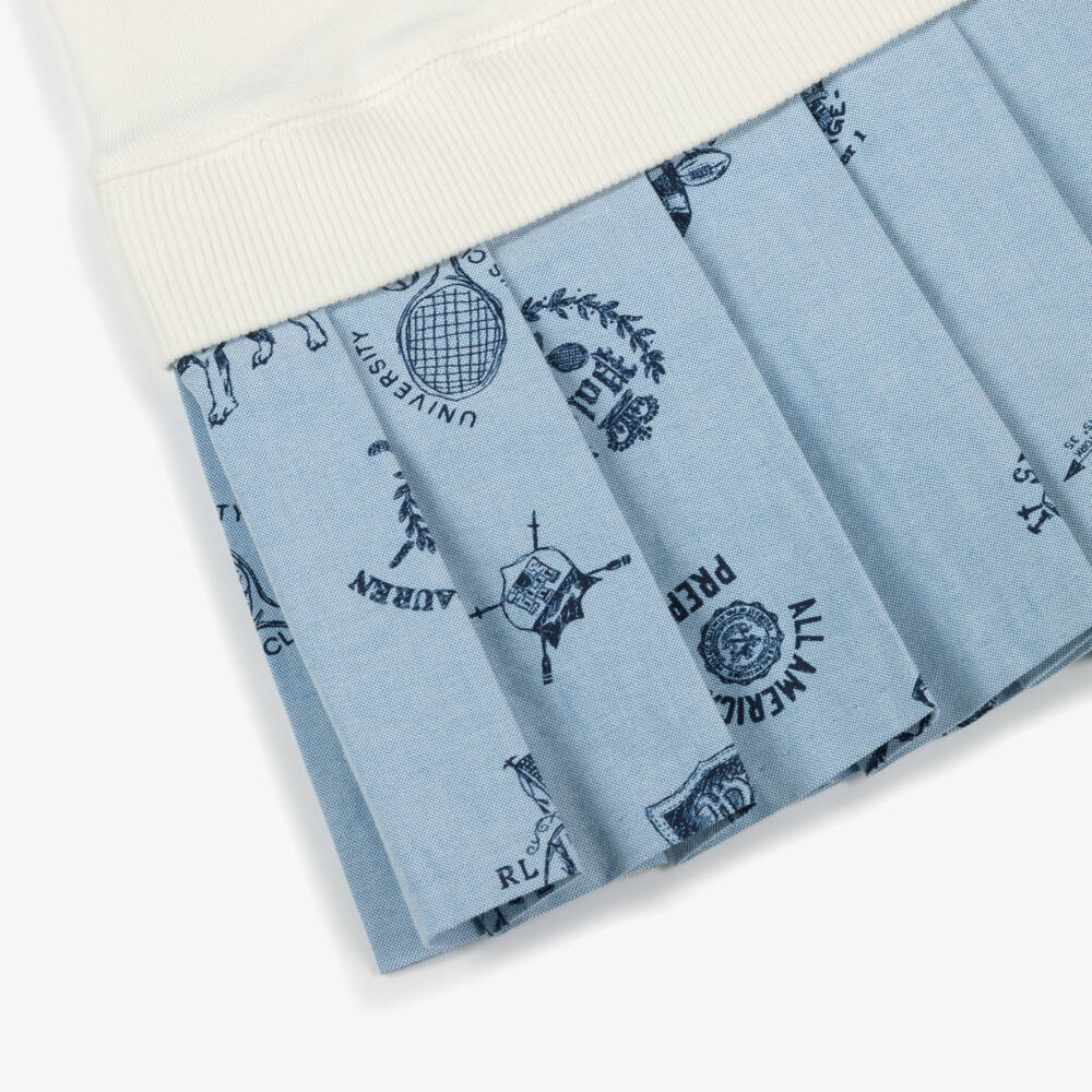 Ralph Lauren-Girls Ivory & Blue Sweatshirt Pleated Dress | Childrensalon Outlet