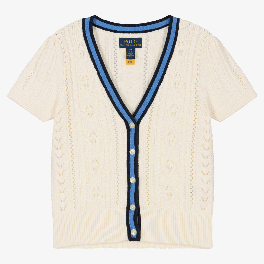 Polo Ralph Lauren - Girls Ivory Cable Knit Cotton Cardigan | Childrensalon