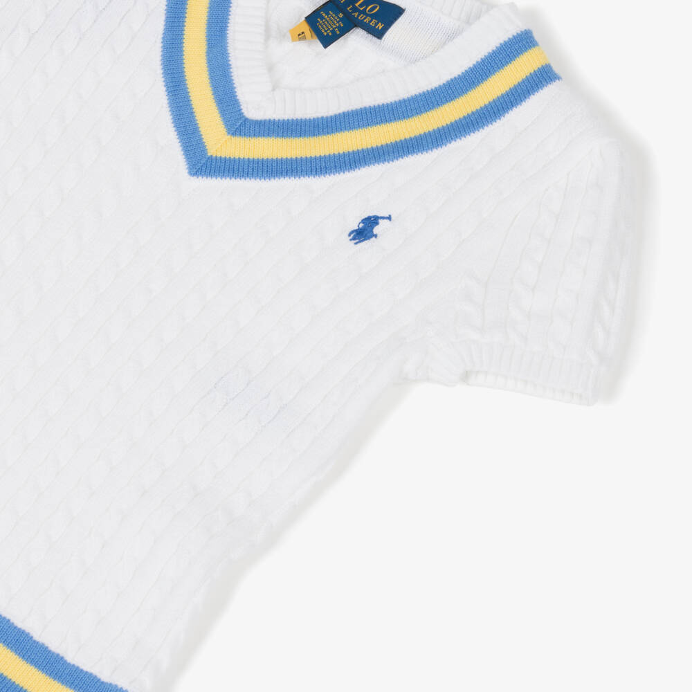 Ralph Lauren-Girls Ivory Cable-Knit Cricket Frock | Childrensalon Outlet