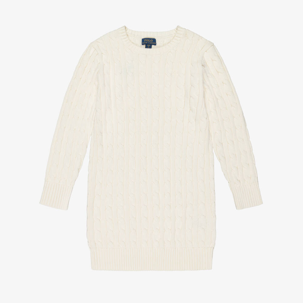 Ralph Lauren-Girls Ivory Cable Knit Jumper Dress | Childrensalon Outlet