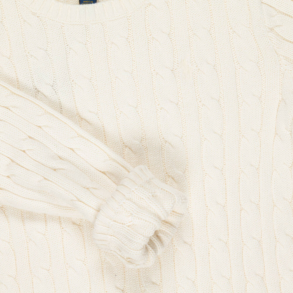 Ralph Lauren-Girls Ivory Cable Knit Jumper Dress | Childrensalon Outlet