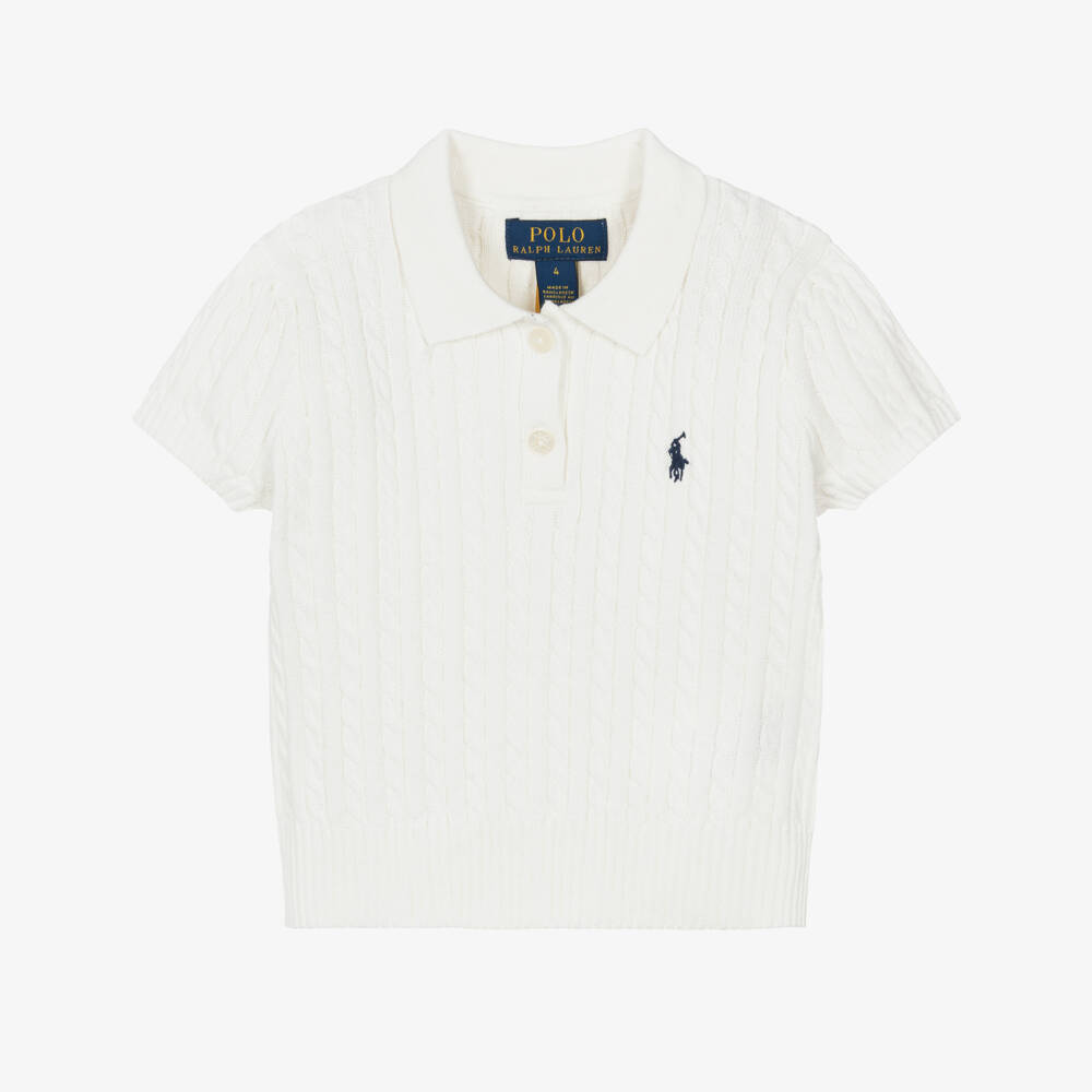 Ralph Lauren-Girls Ivory Cable Knit Polo Top | Childrensalon Outlet