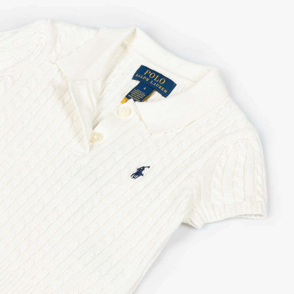 Ralph Lauren-Girls Ivory Cable Knit Polo Top | Childrensalon Outlet