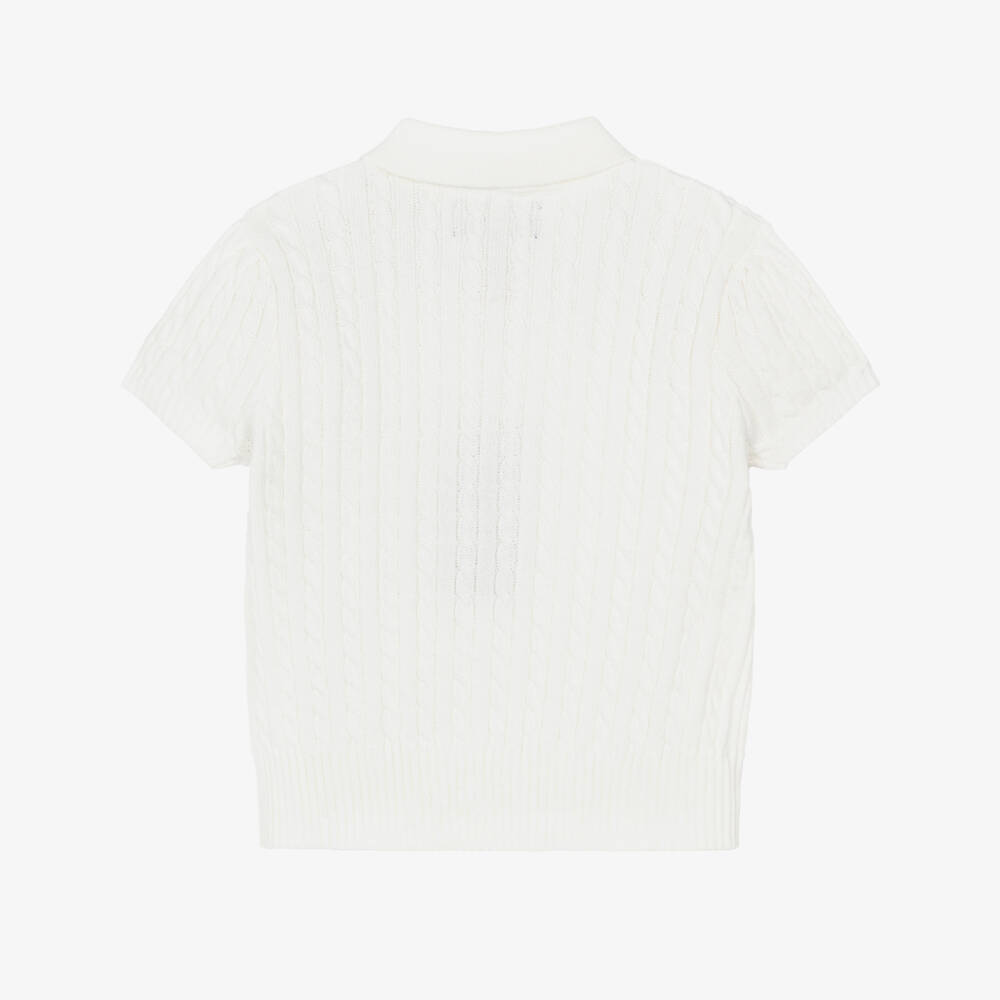 Ralph Lauren-Girls Ivory Cable Knit Polo Top | Childrensalon Outlet