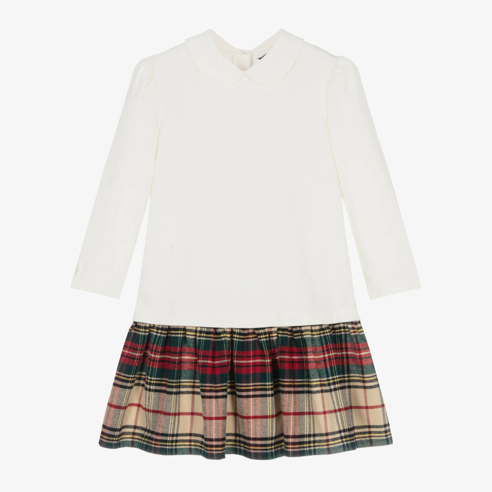 Ralph Lauren-Girls Ivory & Check Cotton Dress | Childrensalon Outlet