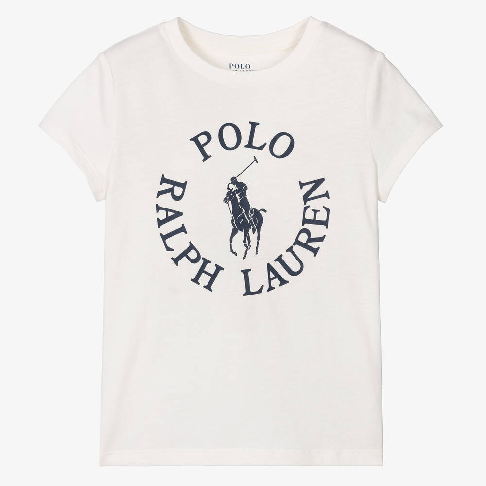 Ralph Lauren - Girls Ivory Cotton Big Pony T-Shirt | Childrensalon