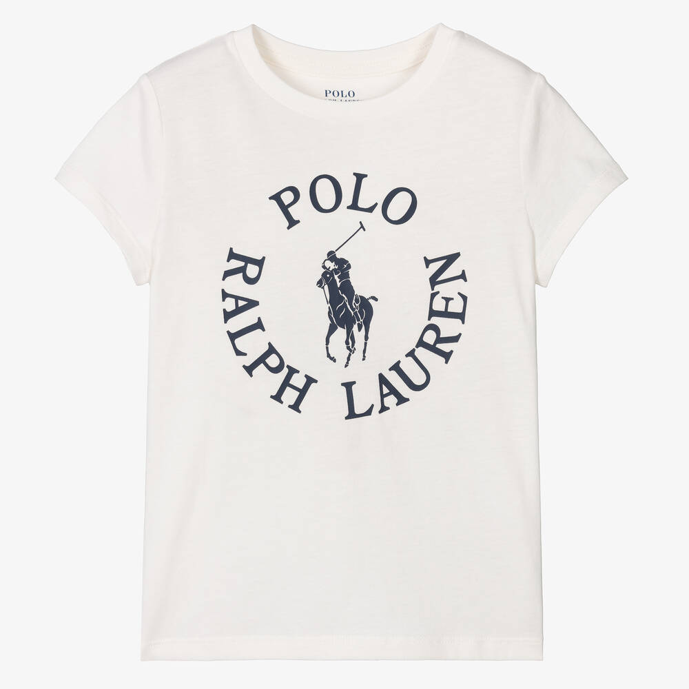 Ralph Lauren - تيشيرت قطن لون عاجي للبنات | Childrensalon