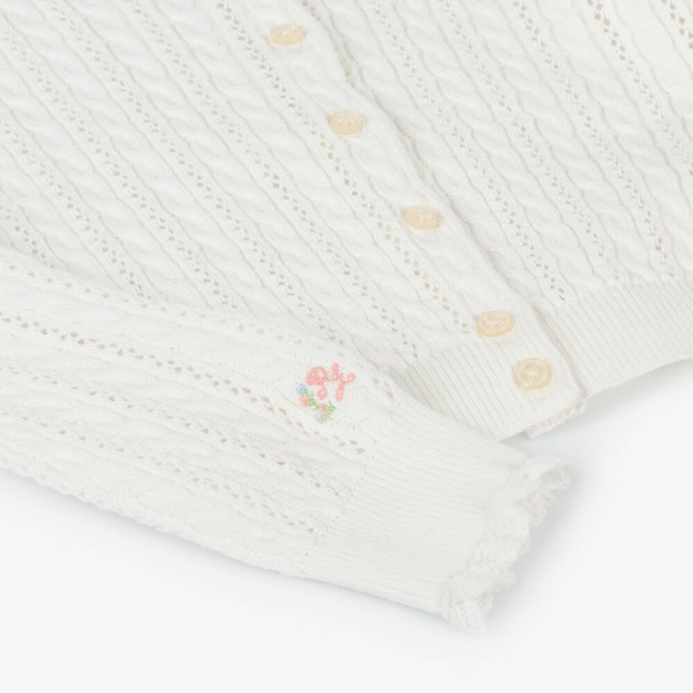 Ralph Lauren-Girls Ivory Cotton Cable Cardigan | Childrensalon Outlet