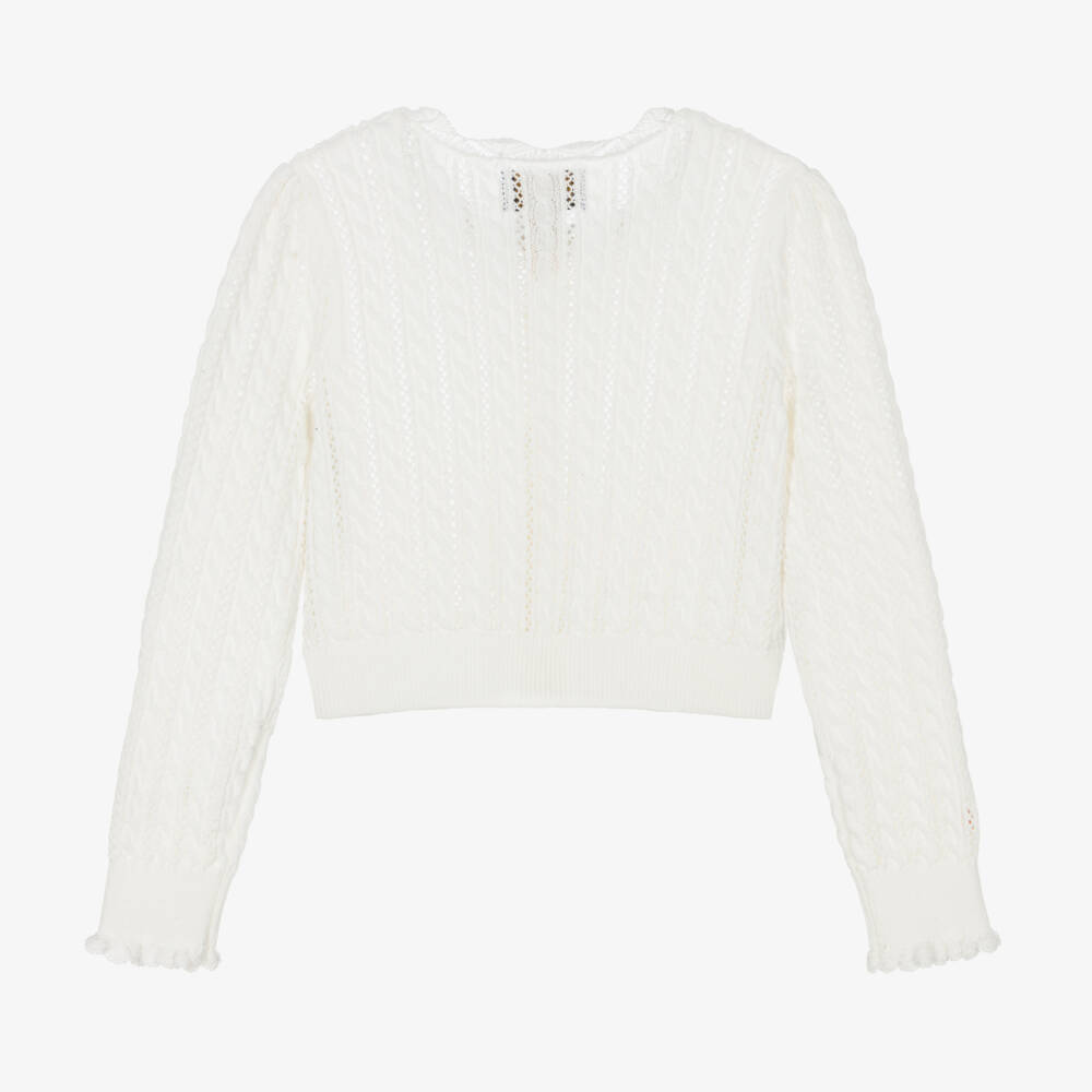 Ralph Lauren-Girls Ivory Cotton Cable Cardigan | Childrensalon Outlet