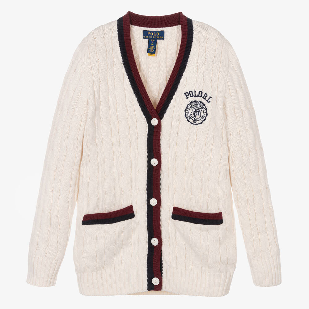 Ralph Lauren - Girls Ivory Cotton Cable-Knit Cardigan | Childrensalon