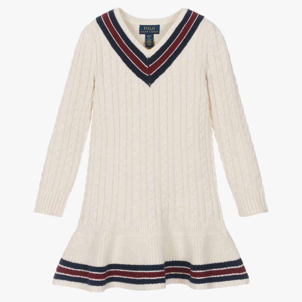 Ralph Lauren - Robe ivoire torsadée en coton fille | Childrensalon