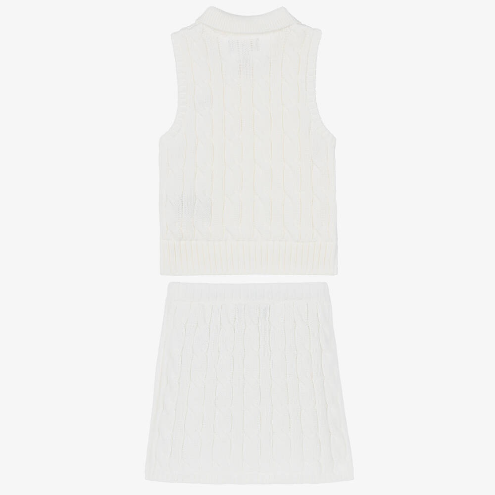 Ralph Lauren-Girls Ivory Cotton Cable Knit Skirt Set | Childrensalon Outlet