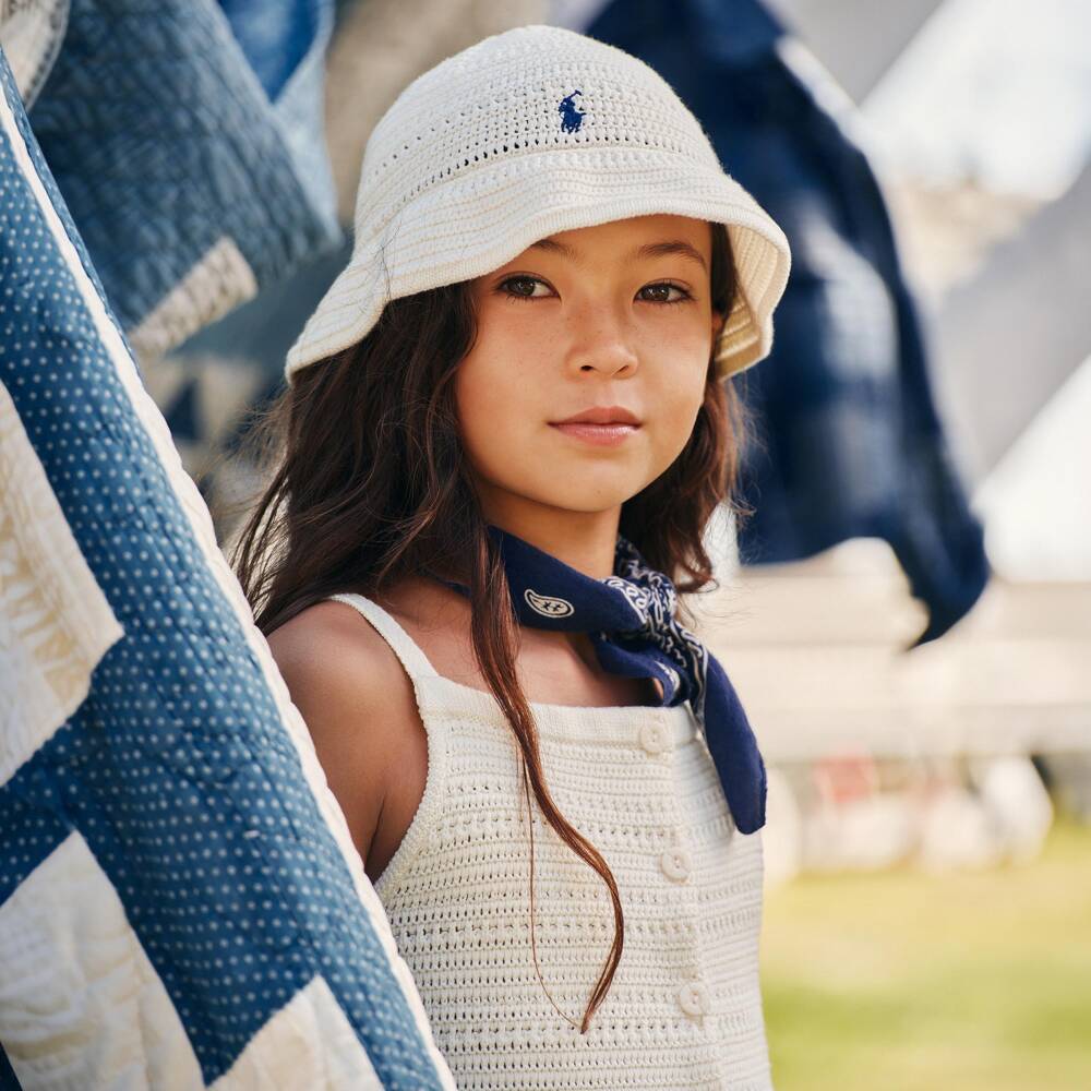 Ralph Lauren-Girls Ivory Cotton Crochet Trouser Set | Childrensalon Outlet