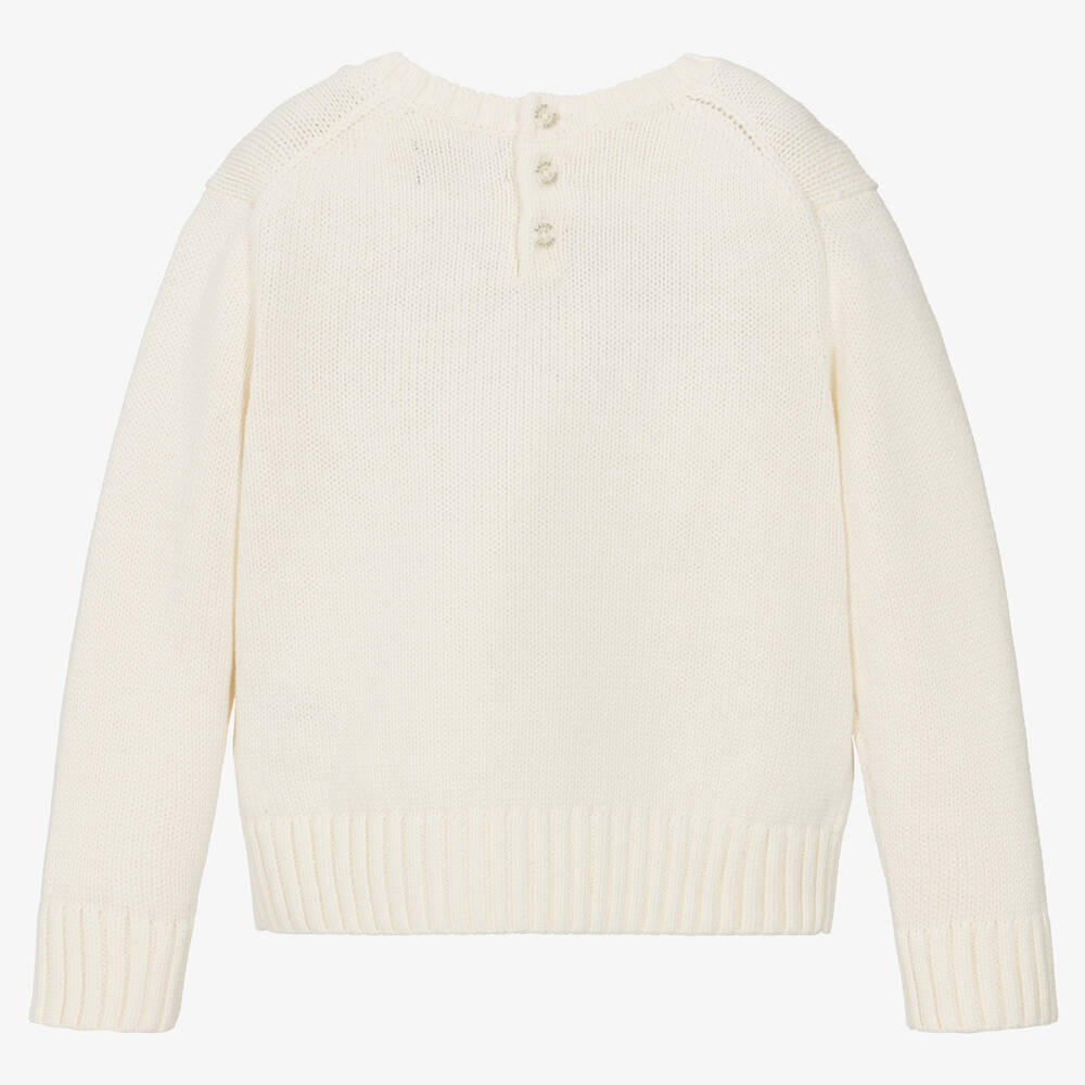 Ralph Lauren-بلوفر قطن محبوك لون عاجي للبنات | Childrensalon Outlet