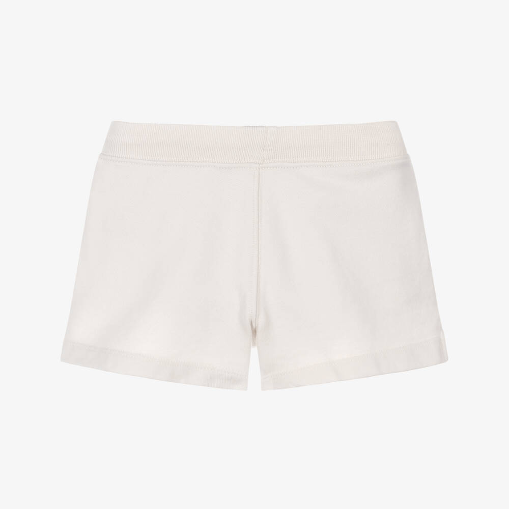 Ralph Lauren-Girls Ivory Cotton Logo Shorts with Embroidered US Flag | Childrensalon Outlet