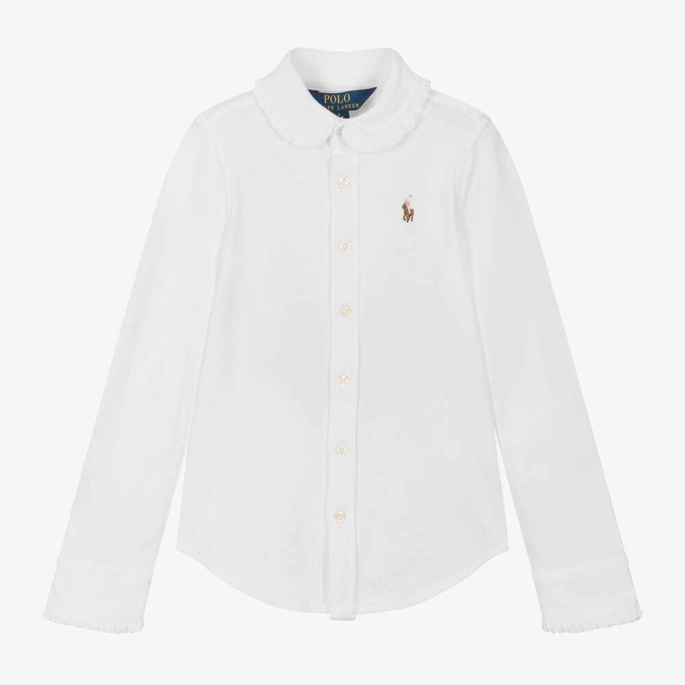 Ralph Lauren-Girls Ivory Cotton Piqué Shirt | Childrensalon Outlet