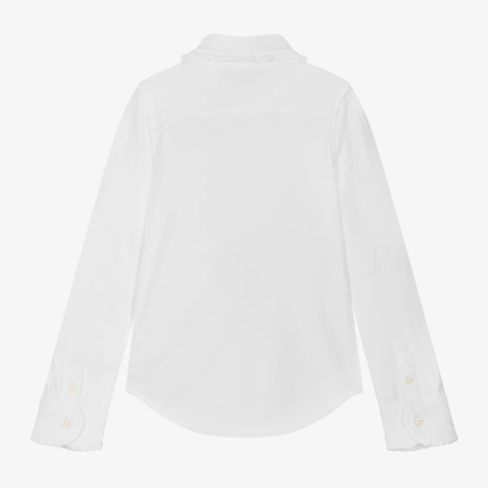 Ralph Lauren-Girls Ivory Cotton Piqué Shirt | Childrensalon Outlet