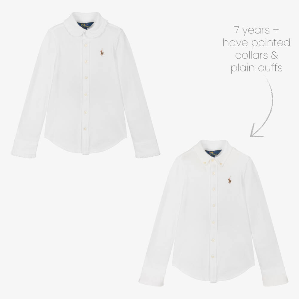Ralph Lauren-Girls Ivory Cotton Piqué Shirt | Childrensalon Outlet