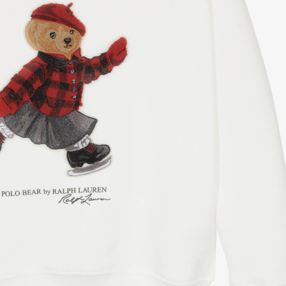 Ralph Lauren-Girls Ivory Cotton Polo Bear Sweatshirt | Childrensalon Outlet