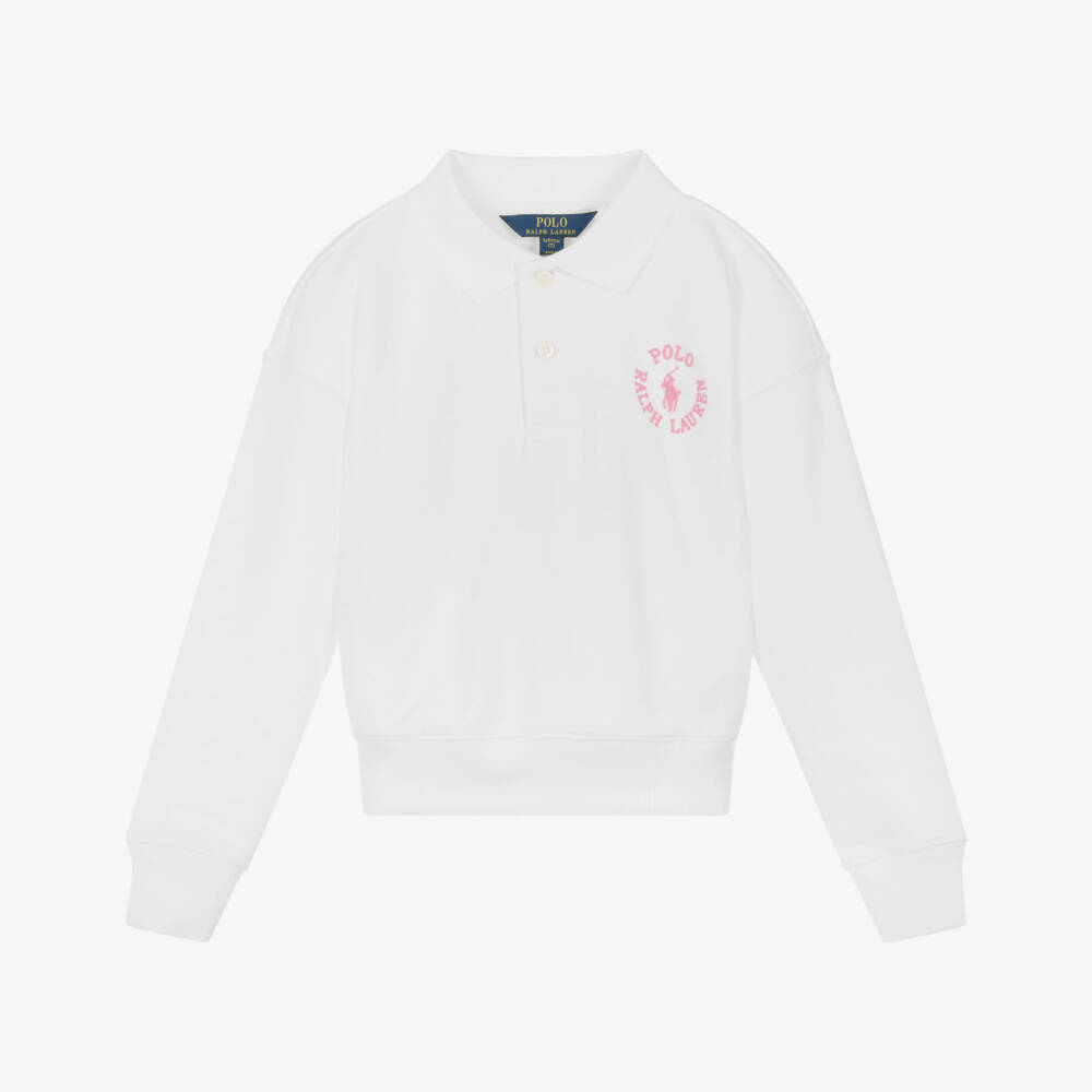 Ralph Lauren-قميص بولو قطني عاجي للبنات | Childrensalon Outlet