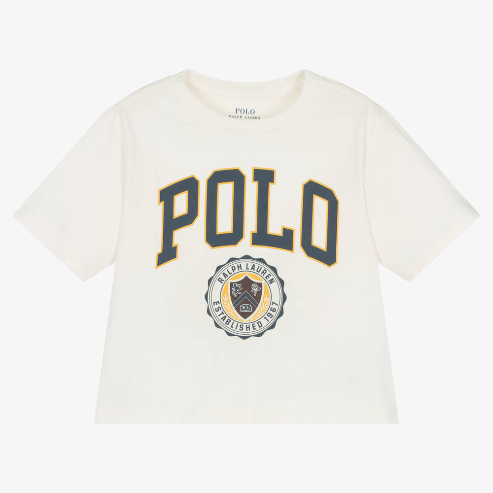 Ralph Lauren - تيشيرت قطن جيرسي لون عاجي للبنات | Childrensalon