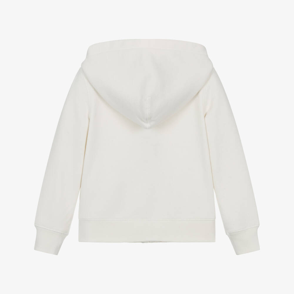 Ralph Lauren-Girls Ivory Cotton Zip-Up Hoodie with Pony Logo | Childrensalon Outlet