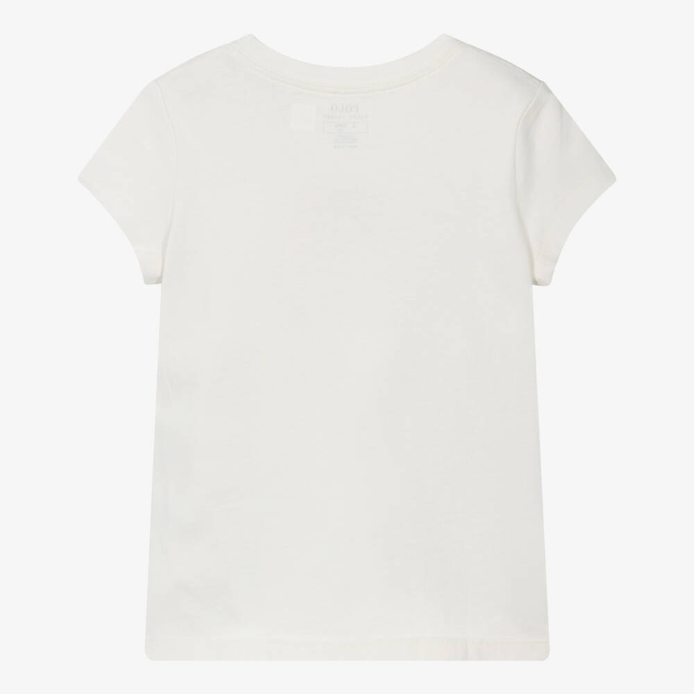 Ralph Lauren-Girls Ivory Embroidered Flag Cotton T-Shirt | Childrensalon Outlet