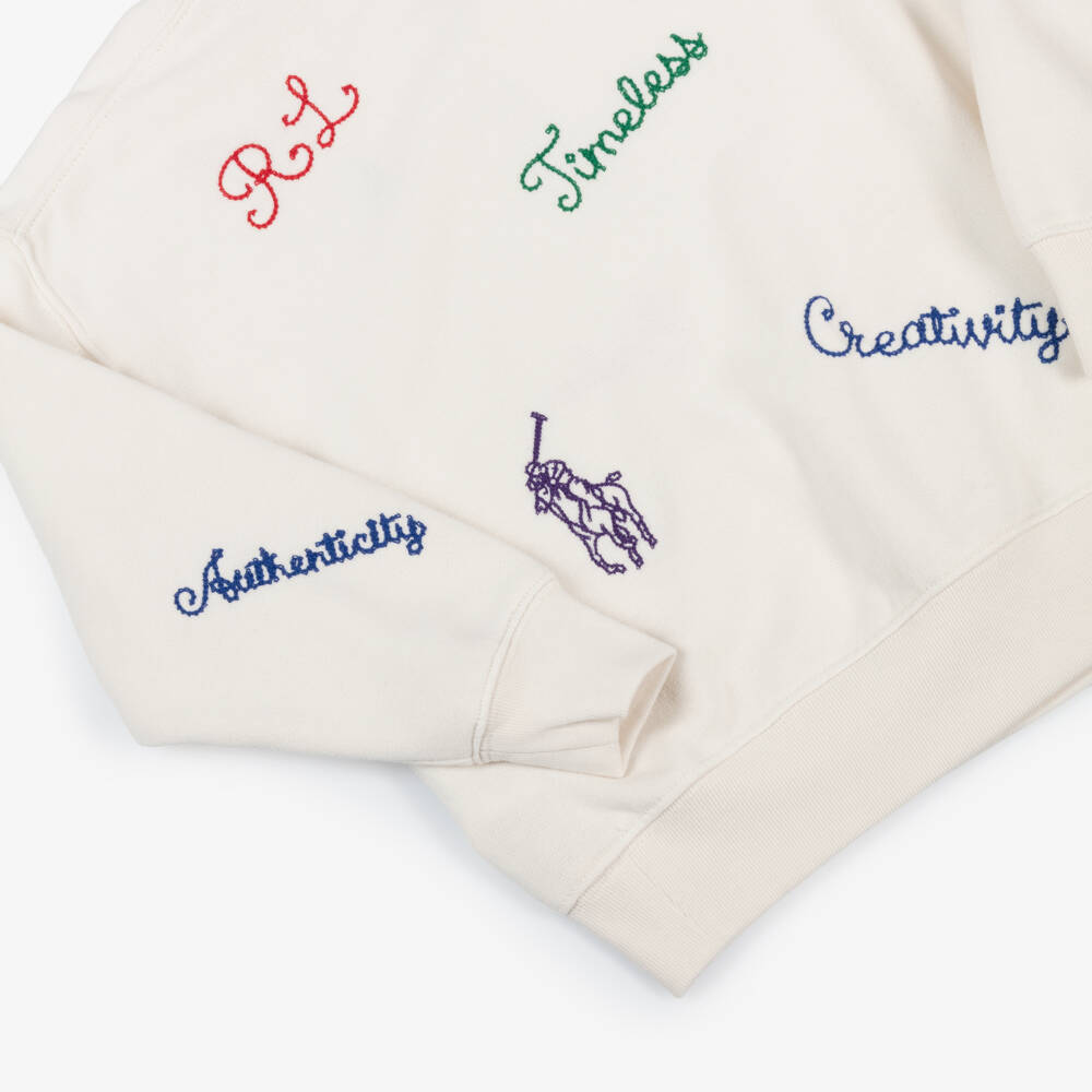 Ralph Lauren-Girls Ivory Embroidered Jersey Sweatshirt | Childrensalon Outlet