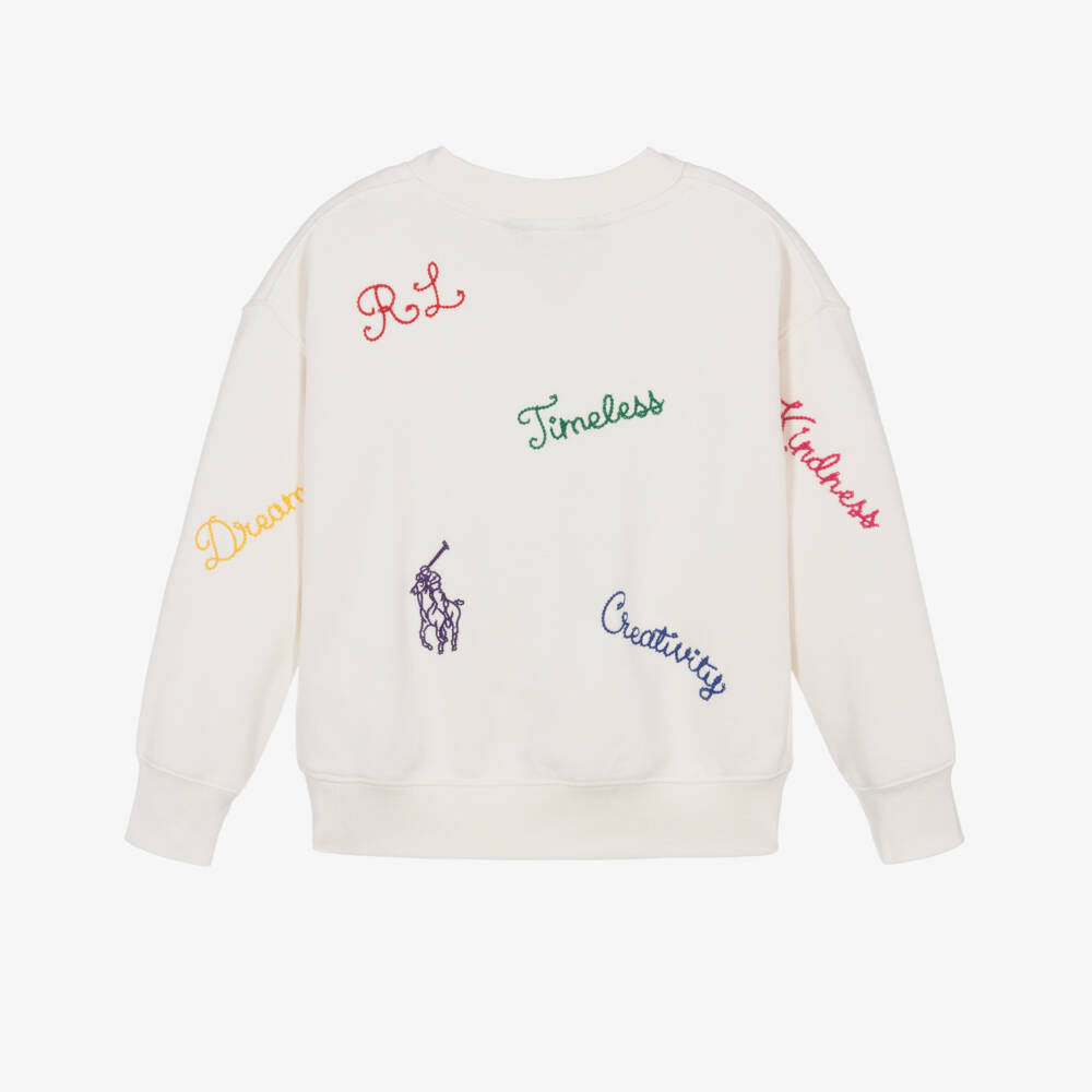 Ralph Lauren-Girls Ivory Embroidered Jersey Sweatshirt | Childrensalon Outlet