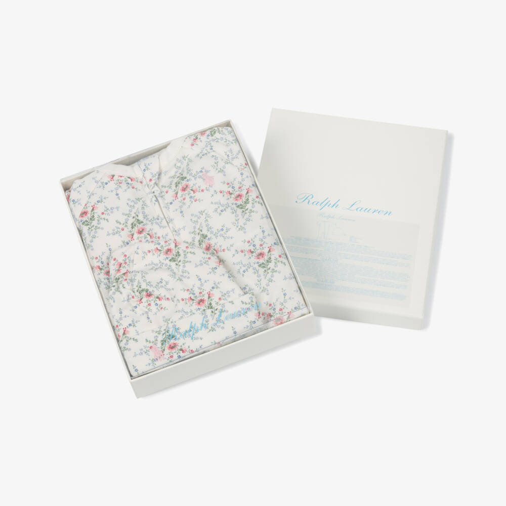 Ralph Lauren-Girls Ivory Floral Cotton Bodysuit Ensemble | Childrensalon Outlet
