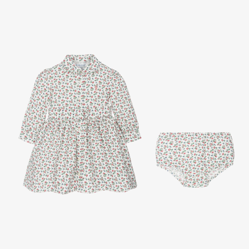 Ralph Lauren-Girls Ivory Floral Cotton Dress | Childrensalon Outlet