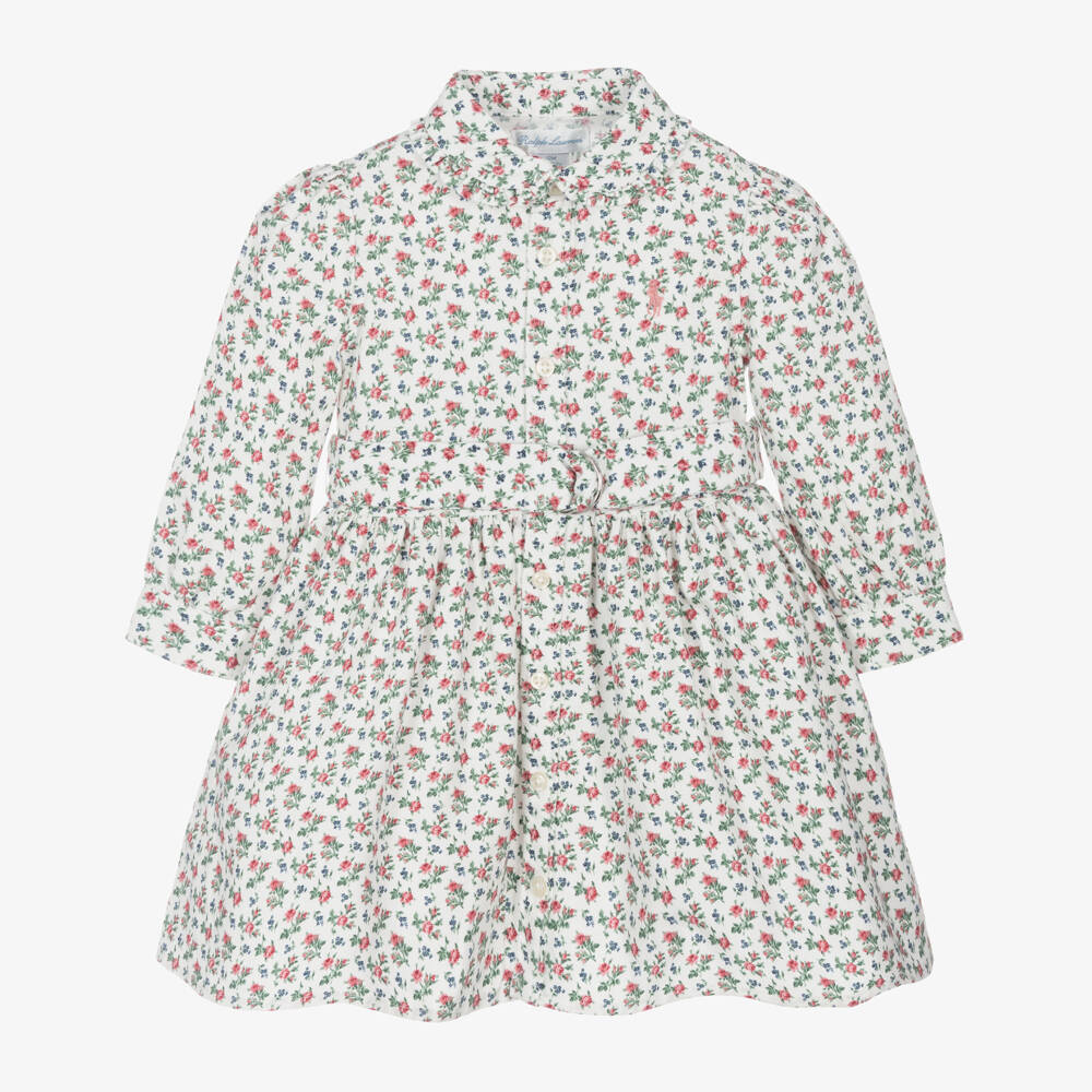 Ralph Lauren-Girls Ivory Floral Cotton Dress | Childrensalon Outlet