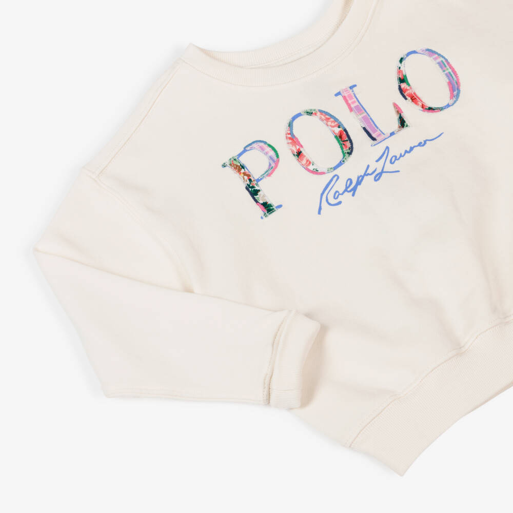 Ralph Lauren-Girls Ivory Floral Cotton Pullover | Childrensalon Outlet