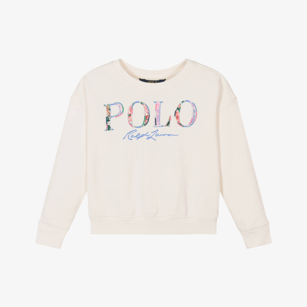 Ralph Lauren-Girls Ivory Floral Cotton Pullover | Childrensalon Outlet