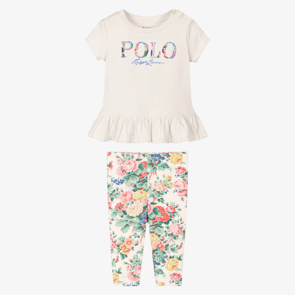 Ralph Lauren-Girls Ivory Floral Ensemble Set | Childrensalon Outlet