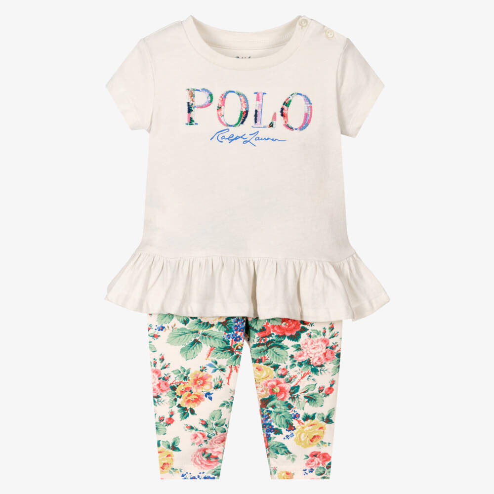 Ralph Lauren-Girls Ivory Floral Ensemble Set | Childrensalon Outlet