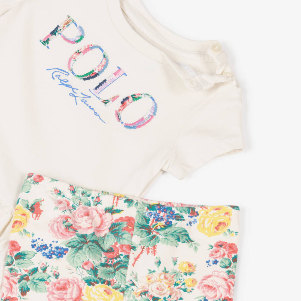 Ralph Lauren-Girls Ivory Floral Ensemble Set | Childrensalon Outlet