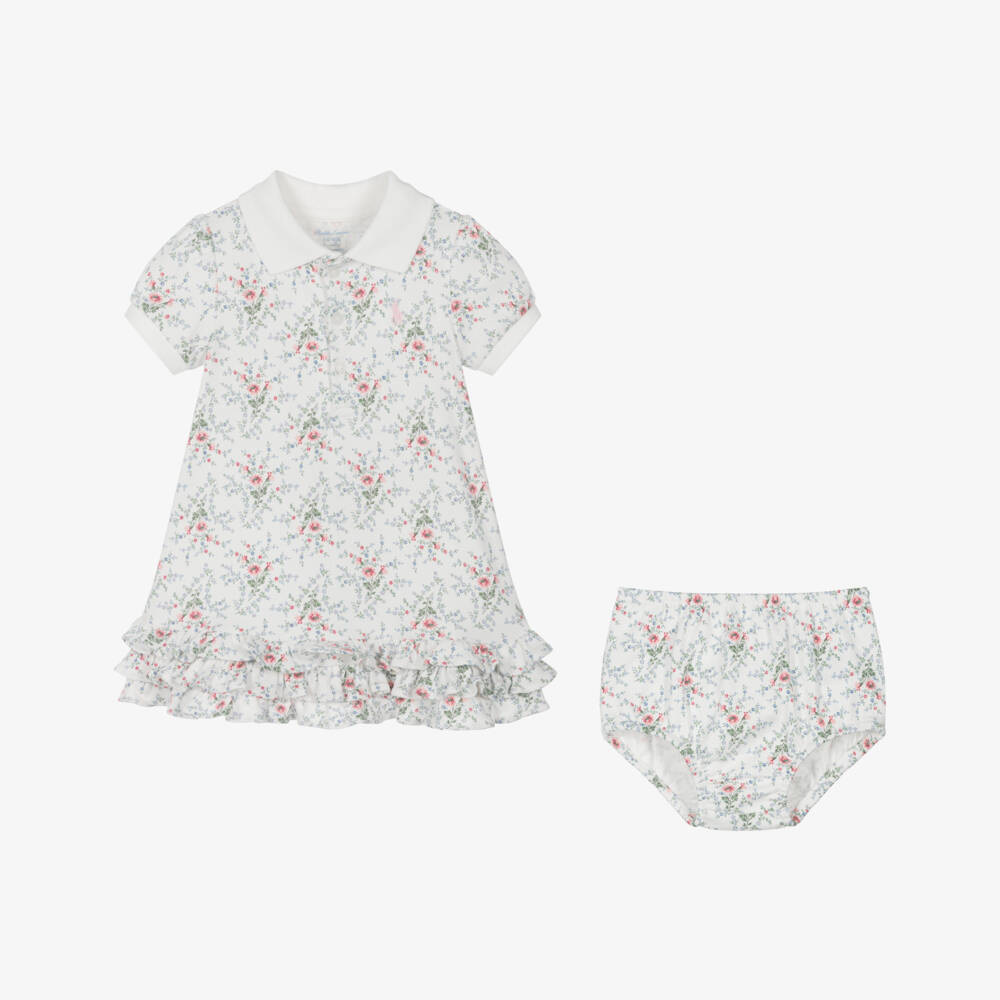 Ralph Lauren-Girls Ivory Floral Ruffle Dress | Childrensalon Outlet