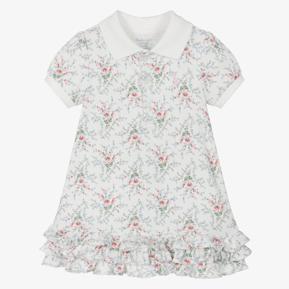 Ralph Lauren-Girls Ivory Floral Ruffle Dress | Childrensalon Outlet