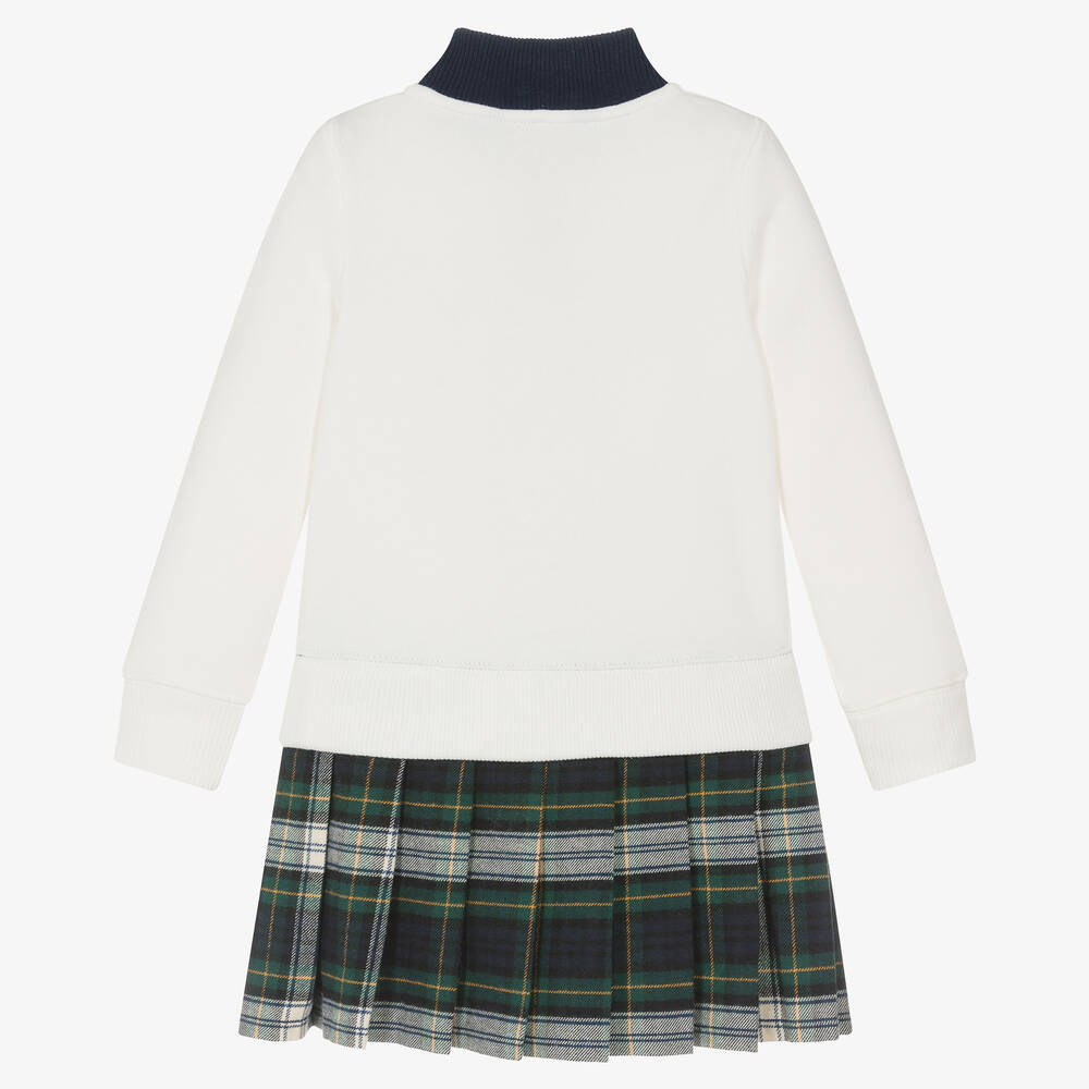 Ralph Lauren-فستان قطن جيرسي تارتان لون عاجي وأخضر | Childrensalon Outlet