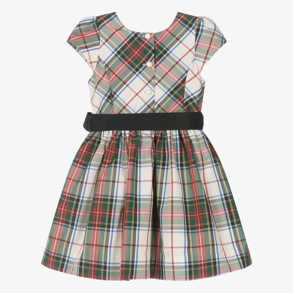 Ralph Lauren-Girls Ivory & Green Tartan Taffeta Dress | Childrensalon Outlet