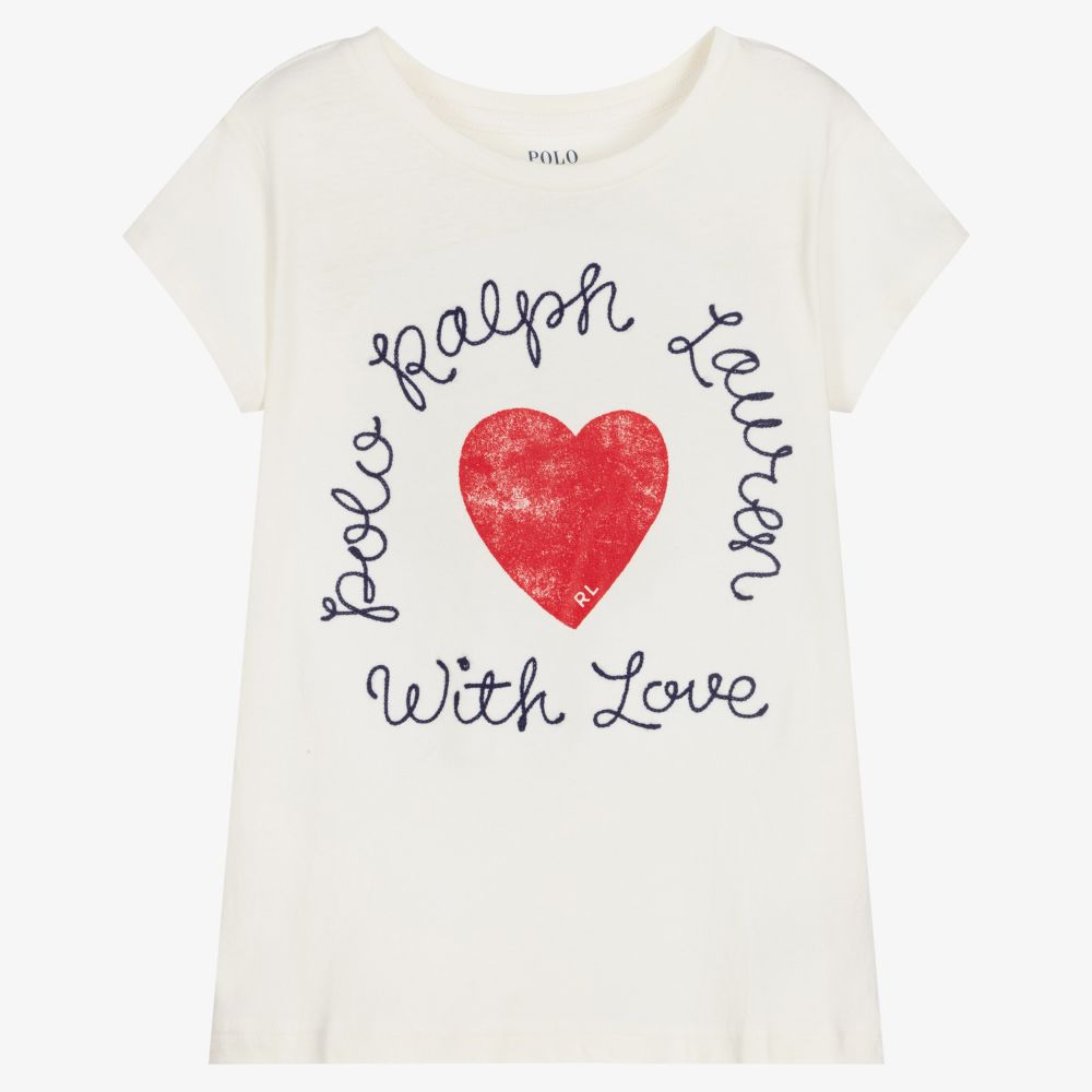 Ralph Lauren - Elfenbeinfarbenes Herz-T-Shirt (M) | Childrensalon