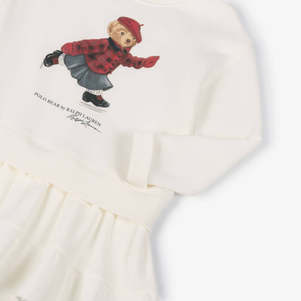 Ralph Lauren-Girls Ivory Jersey Polo Bear Sweatshirt Dress | Childrensalon Outlet