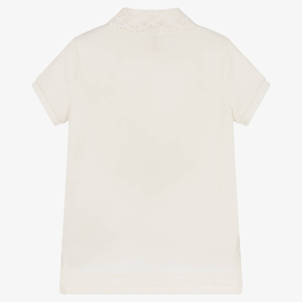 Ralph Lauren - Girls Ivory Lace Collar Polo Shirt
