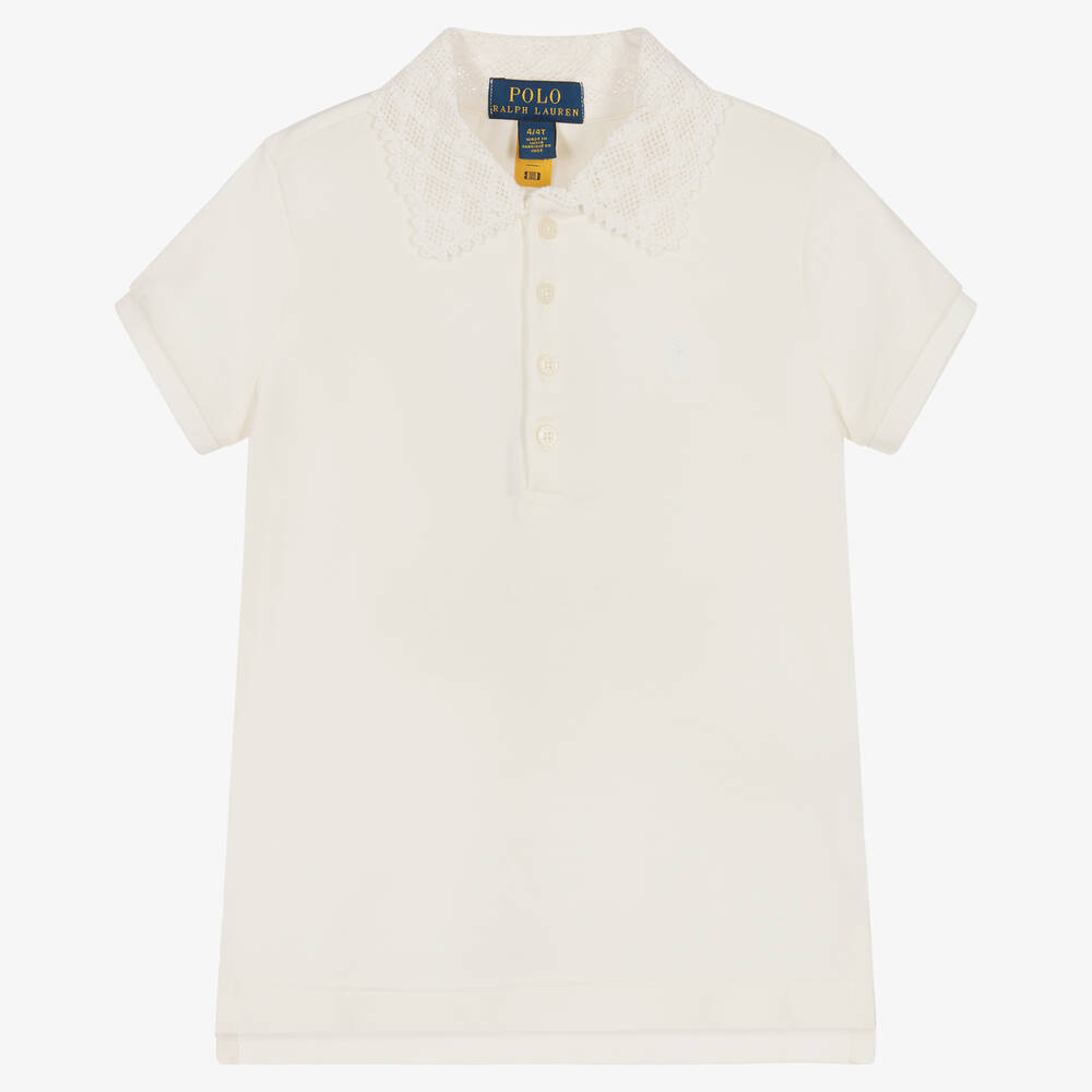 Ralph Lauren - Кремовая рубашка поло с кружевным воротником | Childrensalon