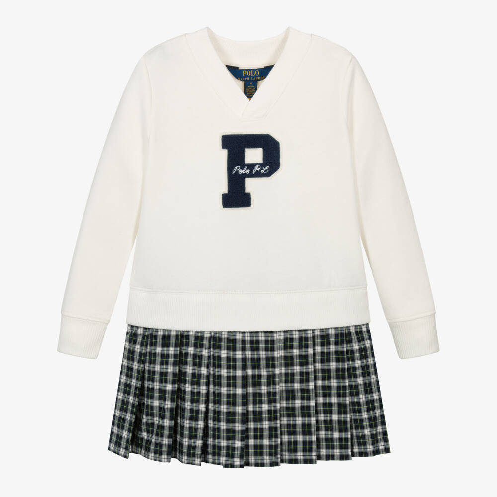 Ralph Lauren-Girls Ivory Logo Appliqué Dress | Childrensalon Outlet