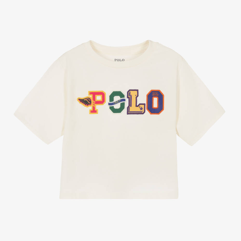 Polo Ralph Lauren Girls Ivory Logo Boxy T Shirt Childrensalon