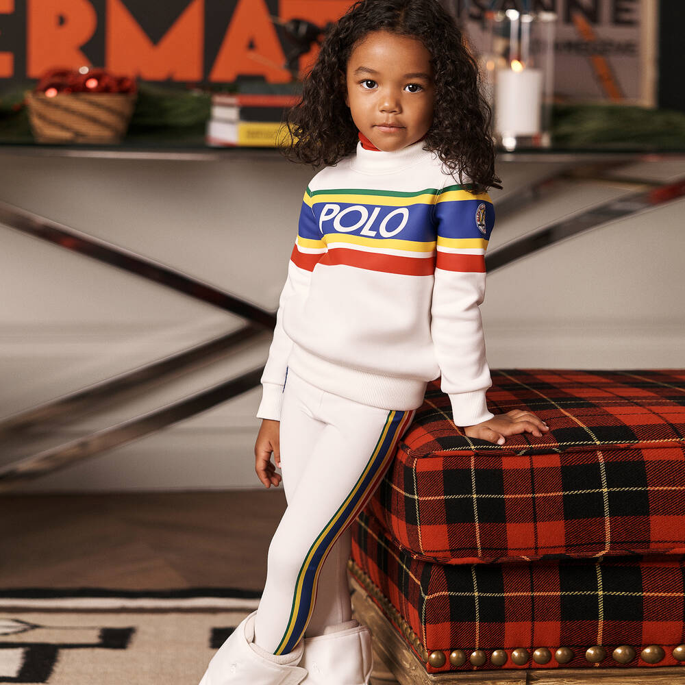 Polo Ralph Lauren Girls Ivory Logo Striped Leggings Childrensalon Outlet